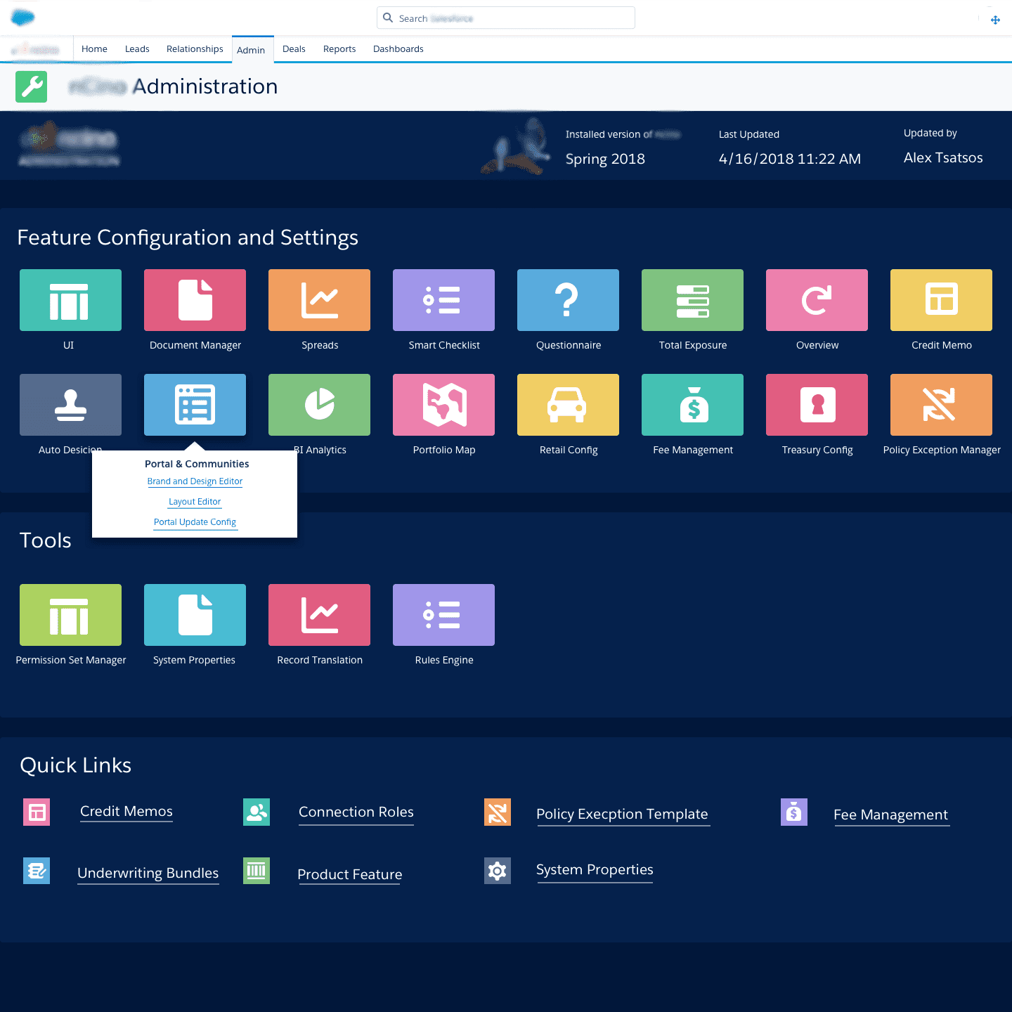 Concept 1, tile-based layout: hovering a category reveals its secondary menu